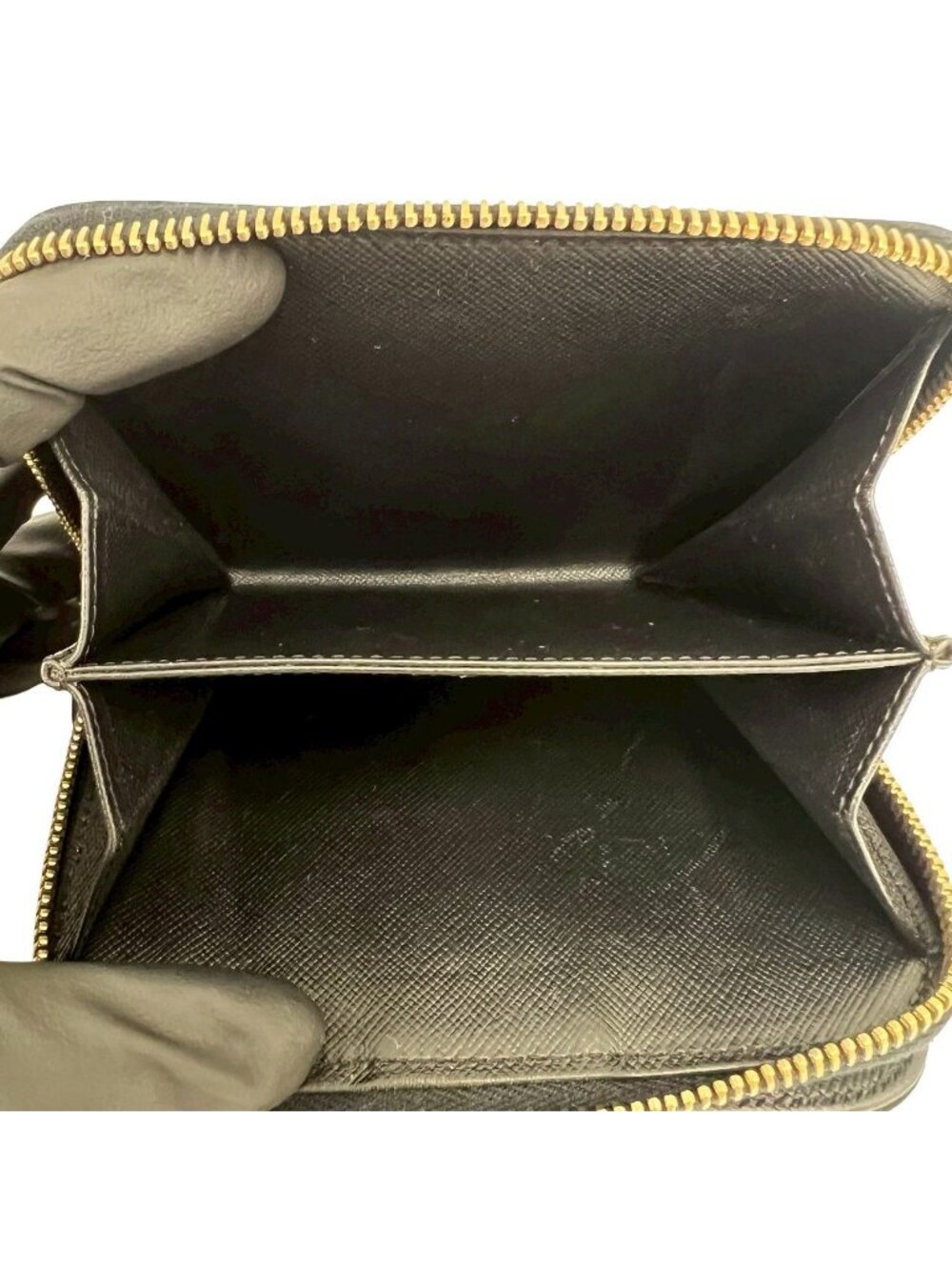 Prada Triangle Logo Tessuto Nylon Saffiano Leather Round Zip Bifold Wallet Black - Picture 10 of 10
